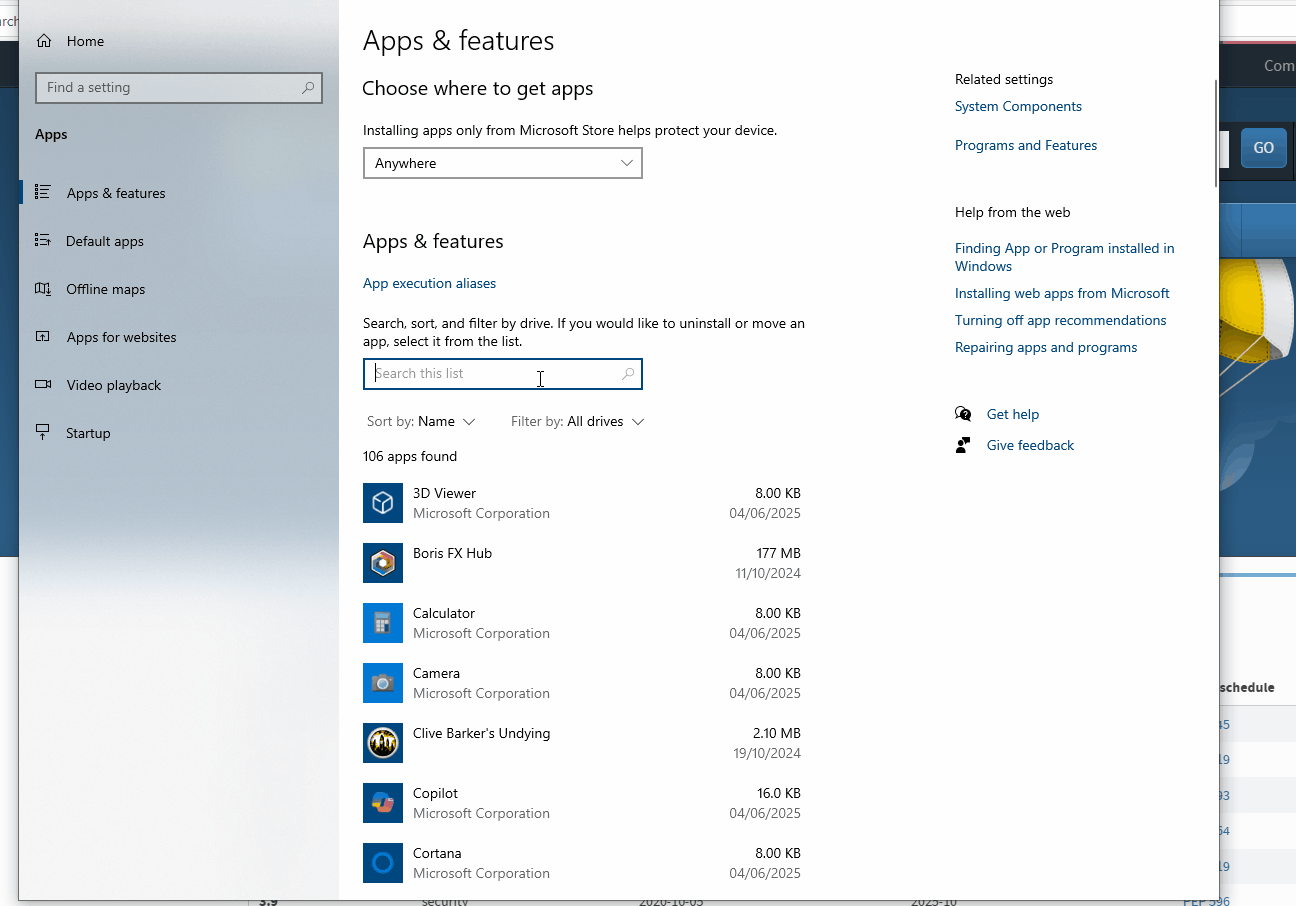 Checking for Python 3 in Apps & features